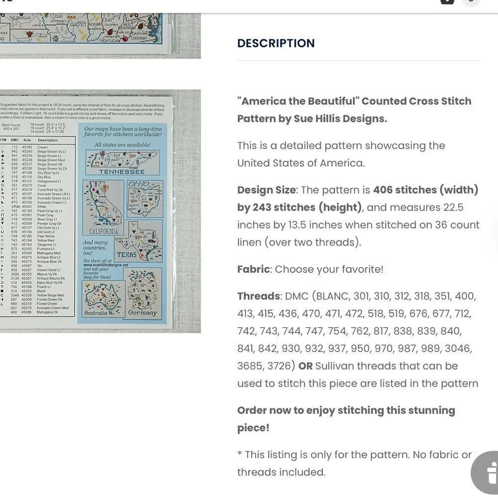 Sue Hillis Designs Counted Cross Stitch Kit - America The Beautiful - NEW